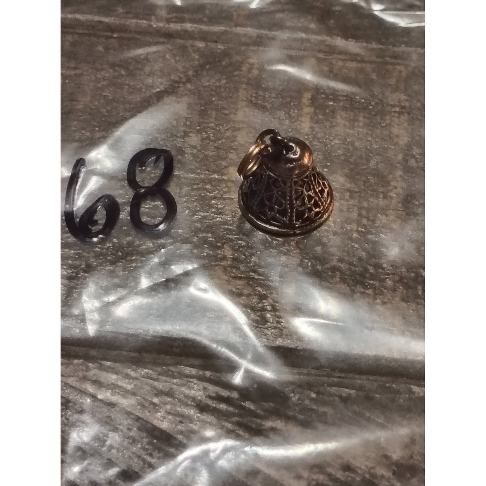 Vintage Brass Filigree Bell Charm Pendant Bronze Openwork Red Bead Clapper
